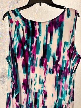 Calvin Klein Abstract Brushstroke Midi Dress - Teal, Magenta & White